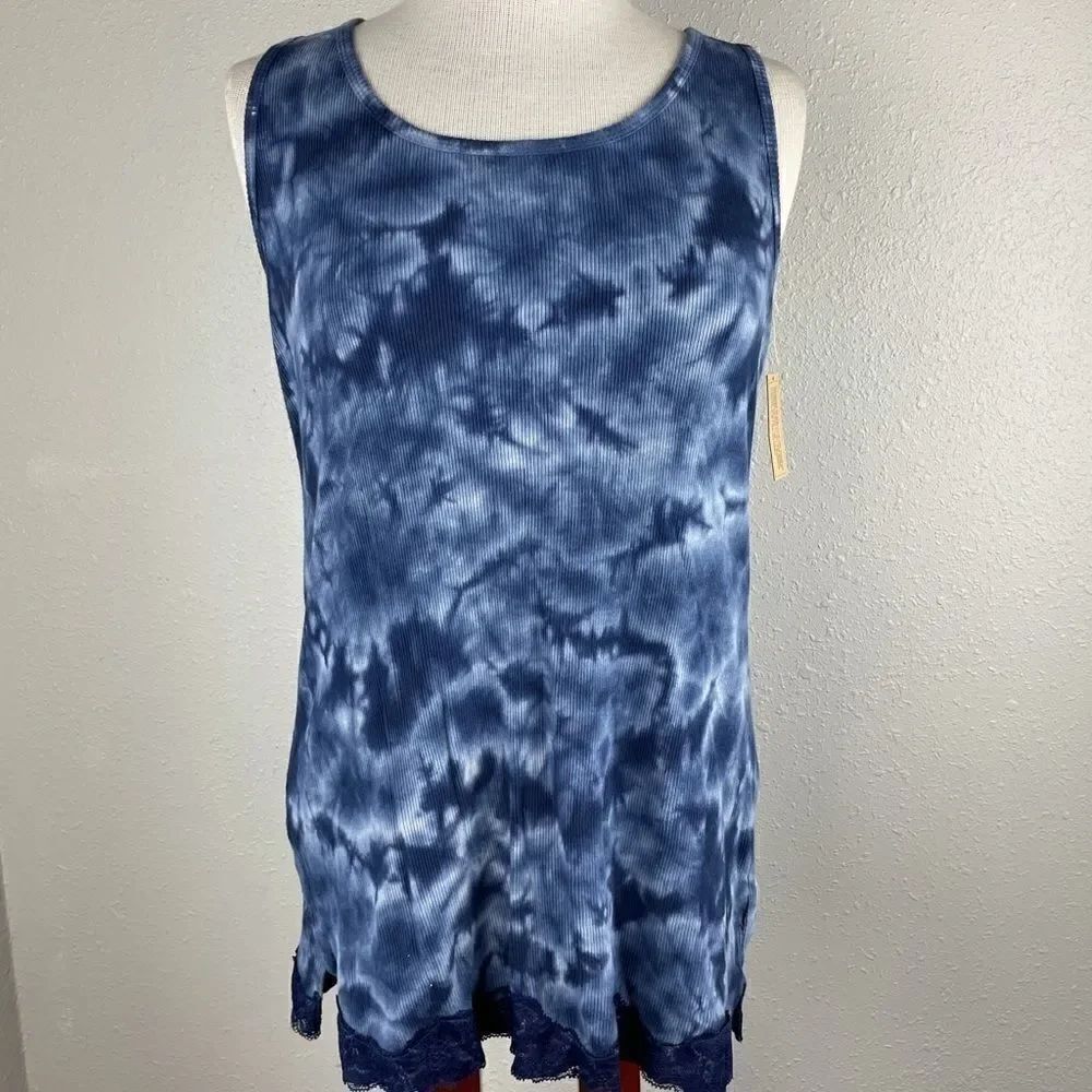 NWT DKNY Jeans Blue Tie Dye Style Tank Top Size M